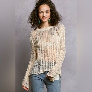 POL Openwork Round Neck Knit Cover Up
